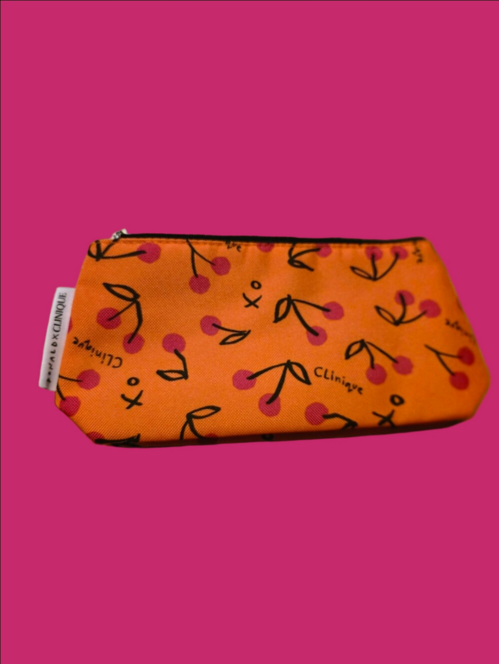 4/$67 Deal! Clinique Orange Cosmetic Bag with Pink Cherry Motif